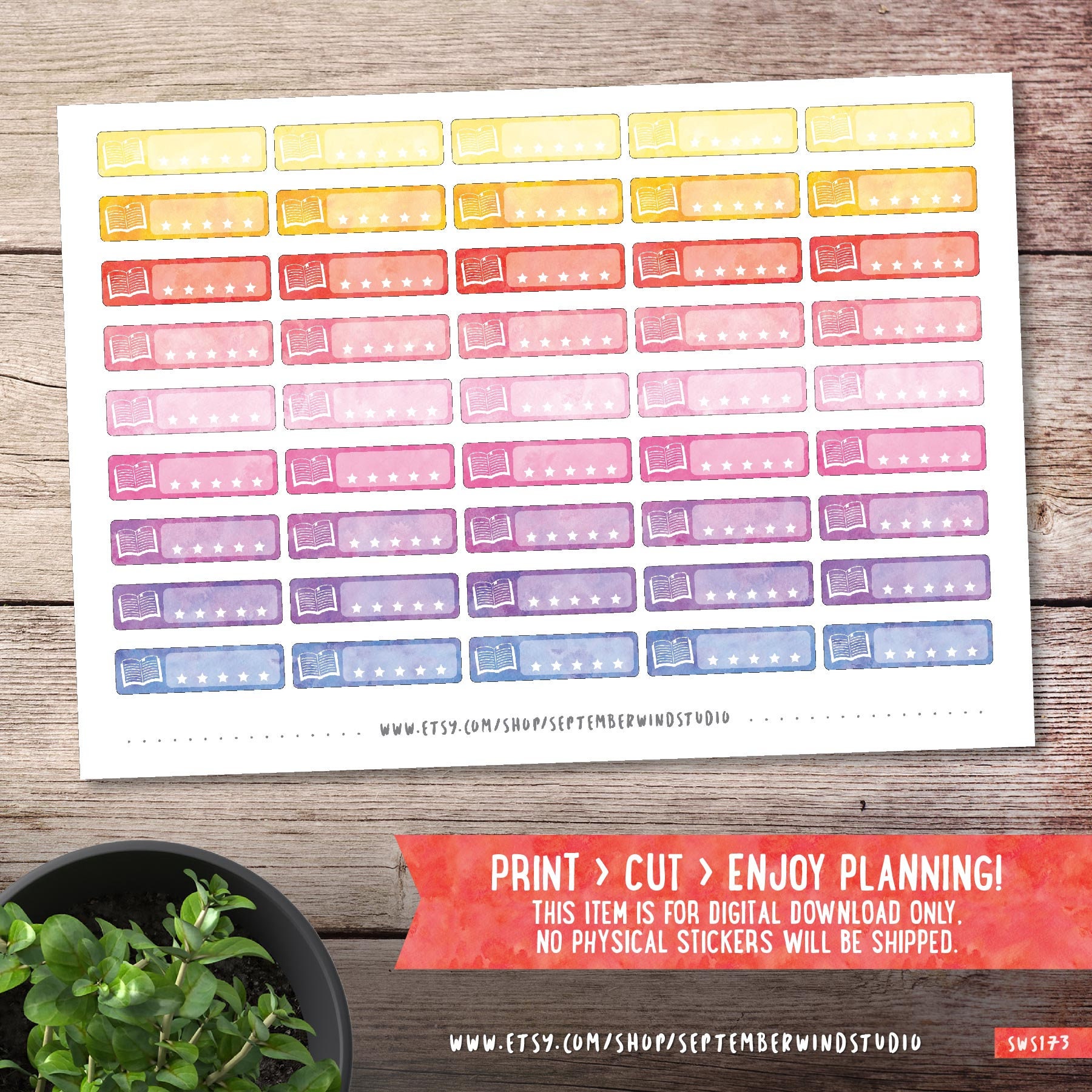 Book Printable Planner Stickers Watercolor Book Stickers - Etsy
