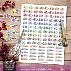 Payday Printable Planner Stickers, Watercolor Payday Stickers, Bill Due ...