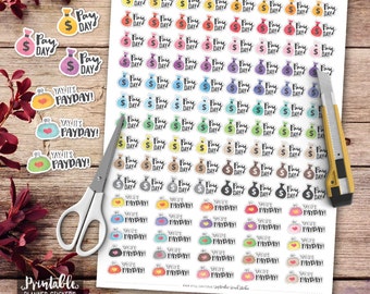 Payday Printable Planner Stickers, Watercolor Payday Stickers, Bill Due Stickers, Erin Condren Planner Stickers, Cut Files