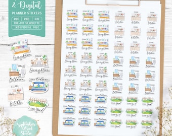 Stickers de l'agenda de ménage : imprimables et numériques (PDF, Cricut, Silhouette, PNG individuel, Goodnotes), Stickers tâches ménagères