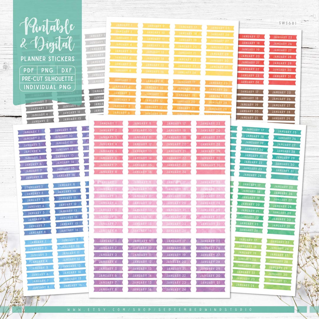 January Date Covers Printable & Digital Planner Stickers, Date Numbers ...