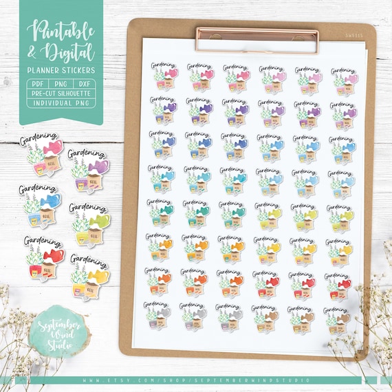 Gardening Planner Stickers: Printable & Digital (PDF, Cricut, Silhouette, Individual PNG, Goodnotes), Journal Stickers, Scrapbooking