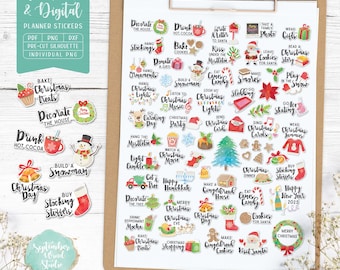 Christmas Bucket List Planner Stickers: Printable & Digital (PDF, Cricut, Silhouette Studio, Pre-Cropped PNG for Goodnotes)