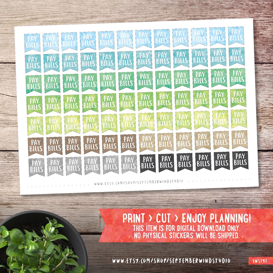 Pay Bills Flag Printable Planner Stickers Pay Bills Stickers | Etsy