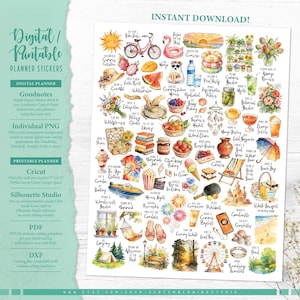 June Bucket List Planner Stickers: Digital & Printable (Goodnotes, Cricut, PDF, Silhouette Studio, Individual PNG)