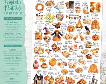 October Bucket List Planner Stickers: Digital & Printable (Goodnotes, Cricut, PDF, Silhouette Studio, Individual PNG)