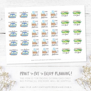 House Cleaning Printable Planner Stickers, House Chores Planner Stickers, Cleaning Stickers, Cricut, Watercolor Stickers, Cut File image 3