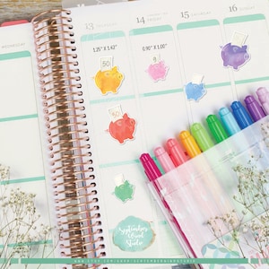 Piggy Bank Saving Printable Planner Stickers, Watercolor Piggy Bank Planner Stickers, Saving ...