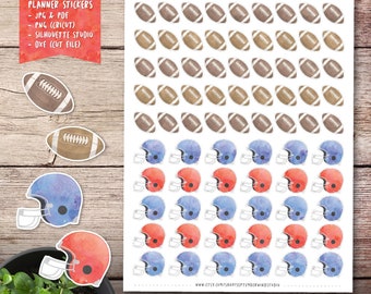 Football Printable Planner Stickers, Watercolor Football Stickers, Erin Condren Planner Stickers, Cut Files