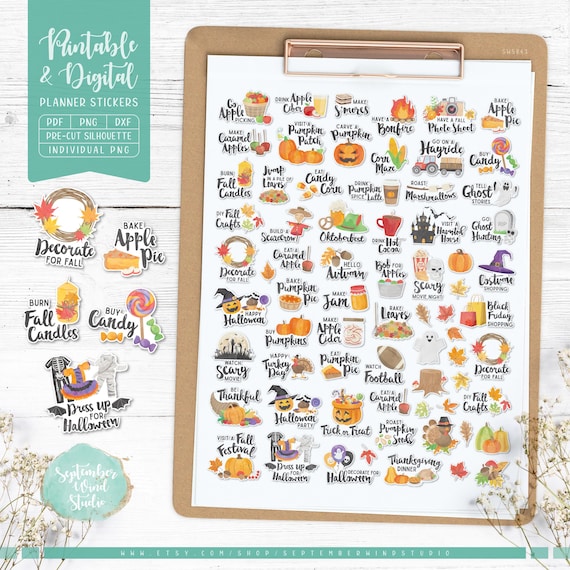 Autumn Bucket List Printable & Digital Planner Stickers