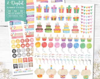 Birthday Planner Stickers: Printable & Digital (PDF, Cricut, Silhouette Studio, Pre-Cropped PNG for Goodnotes)