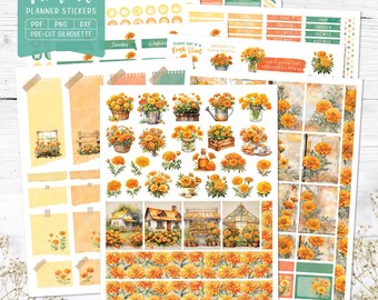 Naklejki do planera Marigold do wydrukowania: do wydrukowania (PDF, Cricut PNG, Silhouette Studio)