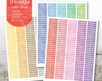 December Dates Printable Planner Stickers, Watercolor Stickers, Days of The Week Stickers, Date Stickers, Erin Condren Planner, Cut File