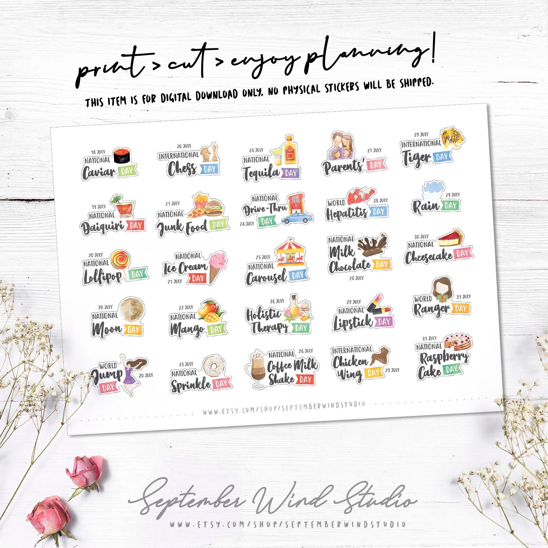July Wacky Holidays Printable Planner Stickers Watercolor Etsy
