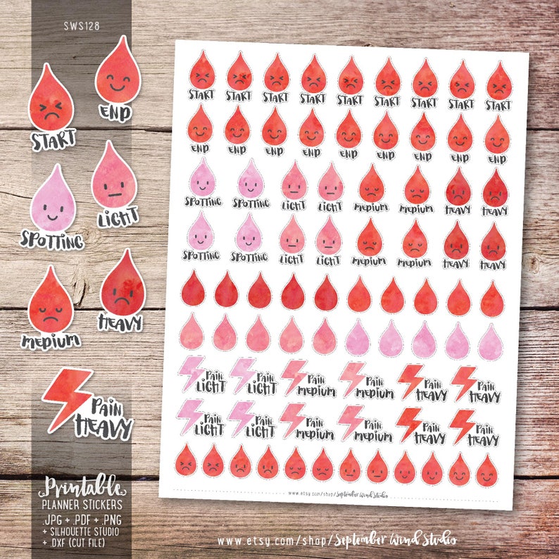 Blood Drop Period Tracker Printable Planner Stickers Etsy