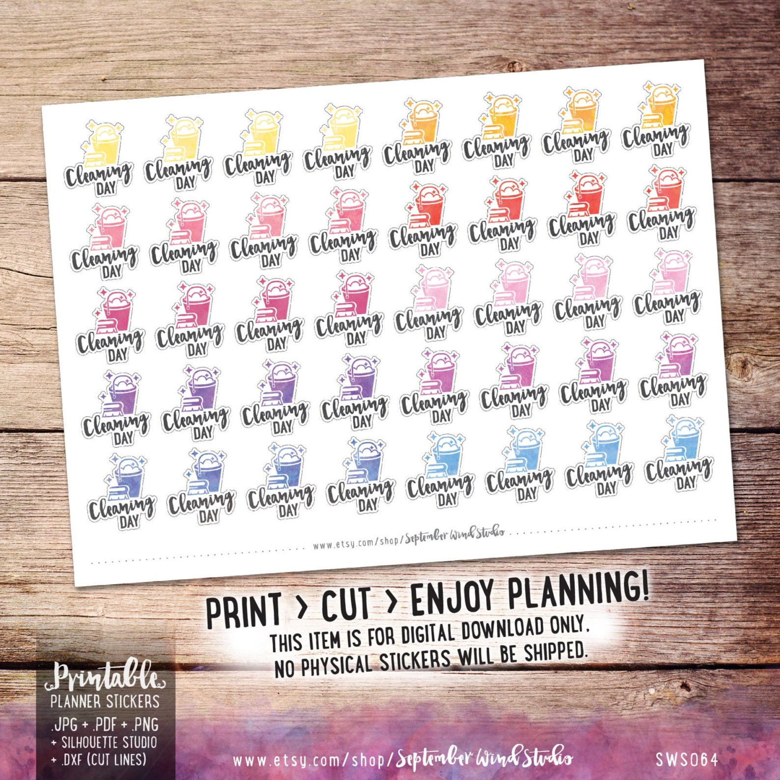 Cleaning Day Printable Planner Stickers Watercolor Cleaning - Etsy