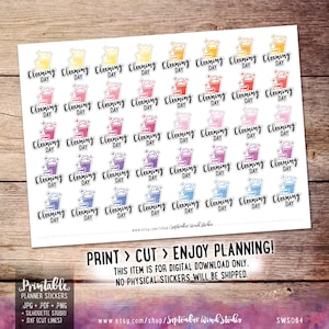 Cleaning Day Printable Planner Stickers, Watercolor Cleaning Stickers, Housekeeping Stickers, Erin Condren Planner Stickers, Cut Files image 2