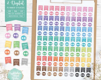 Stickers workoutplanner: afdrukbaar en digitaal (pdf, Cricut png, Silhouette Studio, voorgesneden png-bestand voor Goodnotes)
