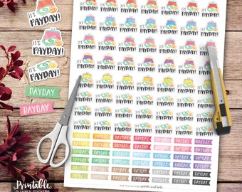 Payday Printable Planner Stickers, Watercolor Payday Stickers, Bill Due Stickers, Erin Condren Planner Stickers, Cut Files