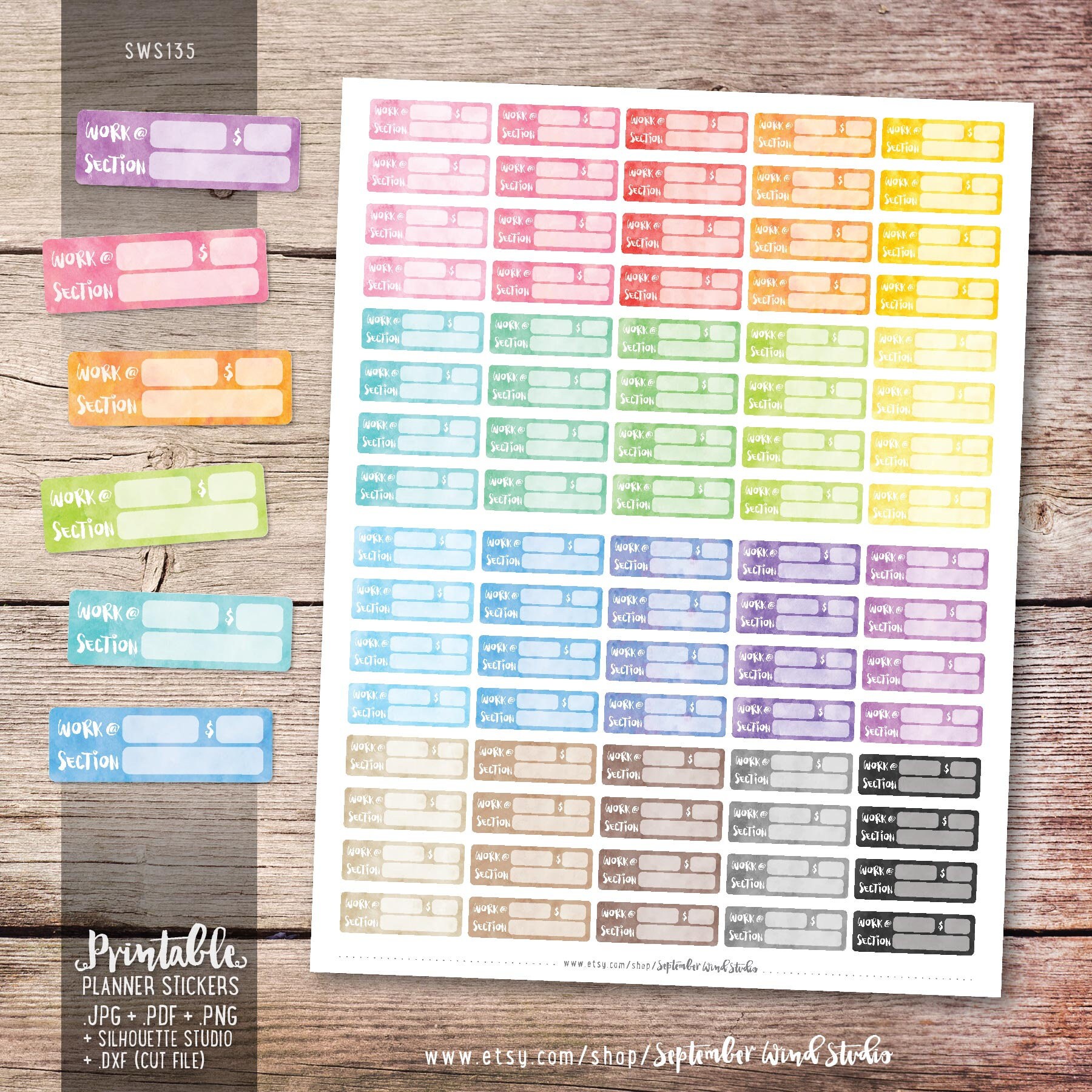 Work Printable Planner Stickers Watercolor Work Stickers Cut Files Erin Condren Planner Stickers