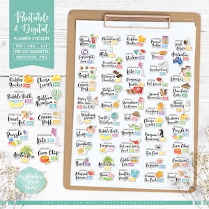 Pegatinas imprimibles y digitales para planificadores de enero, con temática de fiestas extravagantes, PNG precortado, PDF imprimible, Silhouette Studio, Cricut, PNG individual