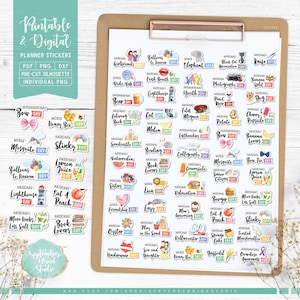 Pegatinas imprimibles y digitales para planificadores de vacaciones de agosto, PNG precortado, PDF imprimible, Silhouette Studio, Cricut, PNG individual
