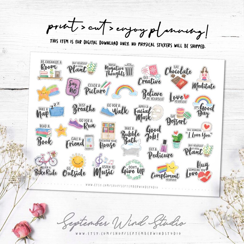 Self Care Bucket List Printable Planner Stickers Self Care Etsy