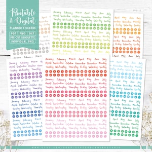Datum Cover druckbare & digitale Aufkleber, Wochentage, Monate Aufkleber, druckbare PDF, Cricut PNG, individuelle PNG, Goodnotes