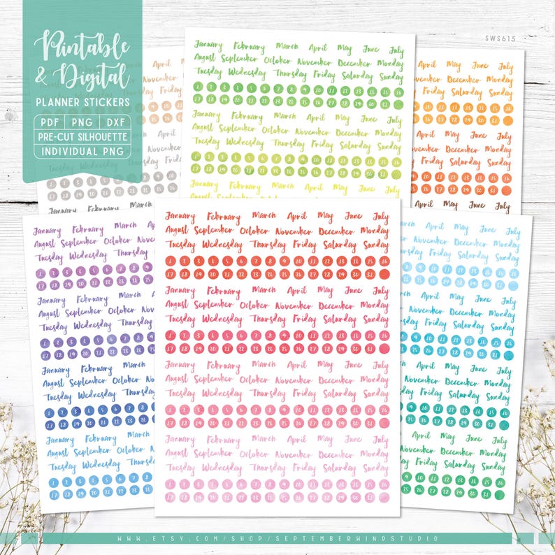 Date Cover Planner Stickers: Printable & Digital (PDF, Cricut ...