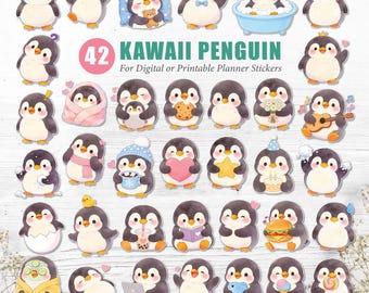 Kawaii Penguin Planner Stickers: Printable & Digital (Goodnotes, Cricut, PDF, Silhouette Studio, Individual PNG)