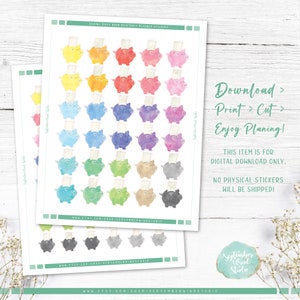 Piggy Bank Saving Printable Planner Stickers, Watercolor Piggy Bank Planner Stickers, Saving ...