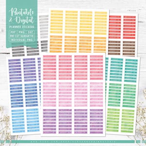 May include: A set of 80 printable and digital planner stickers for August. The stickers are in various colours, including grey, yellow, orange, red, pink, blue, green, and purple. Each sticker features a white banner with the month "August" and a number from 1 to 31.