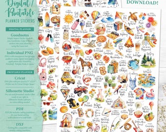 Summer Bucket List Planner Stickers: Digital & Printable (Goodnotes, Cricut, PDF, Silhouette Studio, Individual PNG)