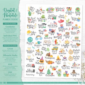 Yearly Holiday Planner Stickers: Printable & Digital (PDF, Cricut, Silhouette Studio, Pre-Cropped PNG for Goodnotes)