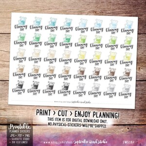 Cleaning Day Printable Planner Stickers, Watercolor Cleaning Stickers, Housekeeping Stickers, Erin Condren Planner Stickers, Cut Files image 3