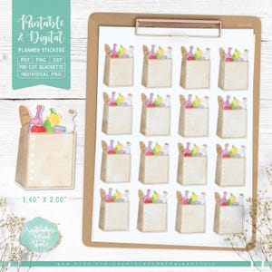 Grocery List Planner Stickers: Printable & Digital (PDF, Cricut, Silhouette Studio, Pre-Cropped PNG for Goodnotes)