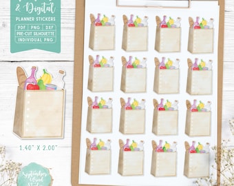 Grocery List Planner Stickers: Printable & Digital (PDF, Cricut, Silhouette Studio, Pre-Cropped PNG for Goodnotes)
