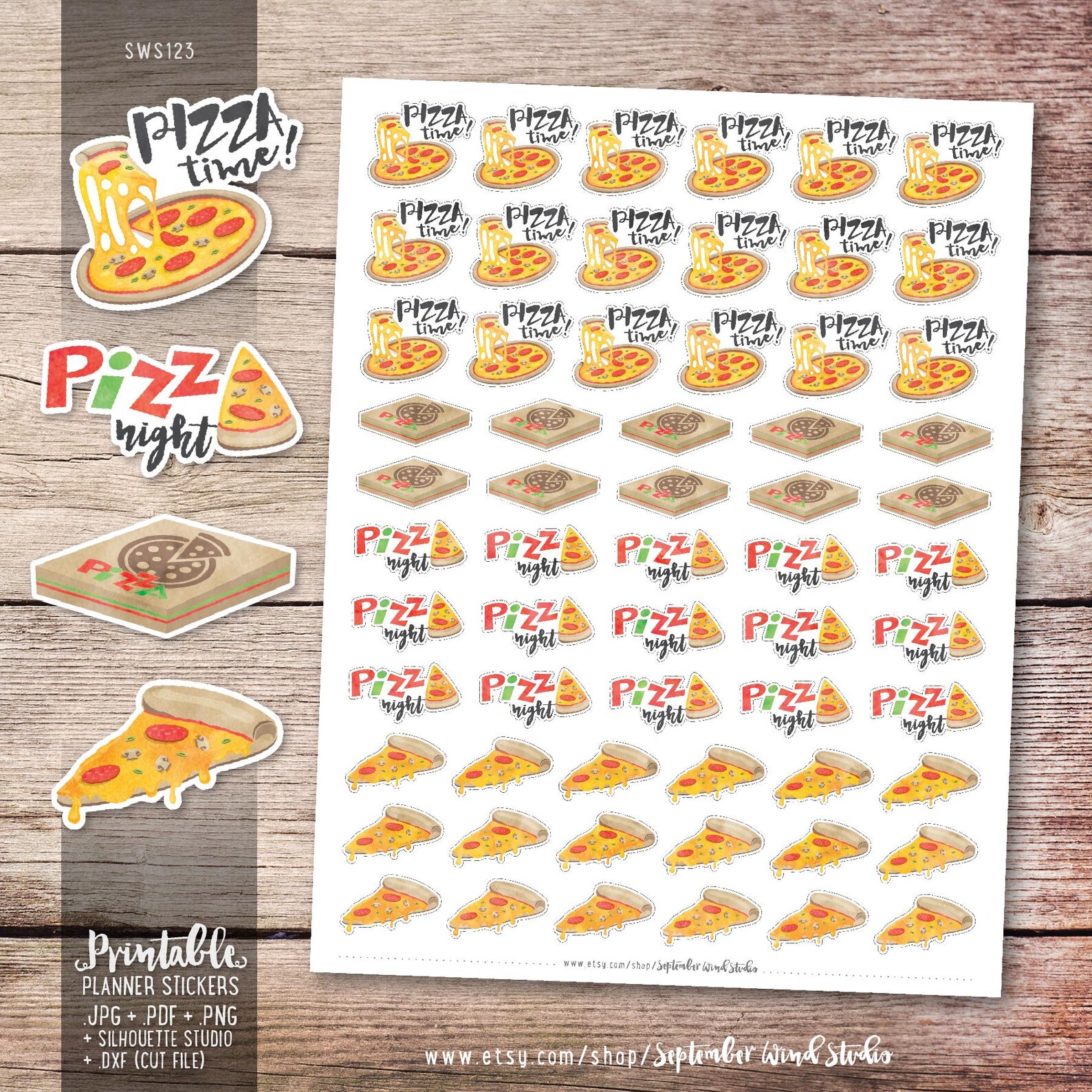 Pizza Time Printable Planner Stickers Watercolor Pizza - Etsy
