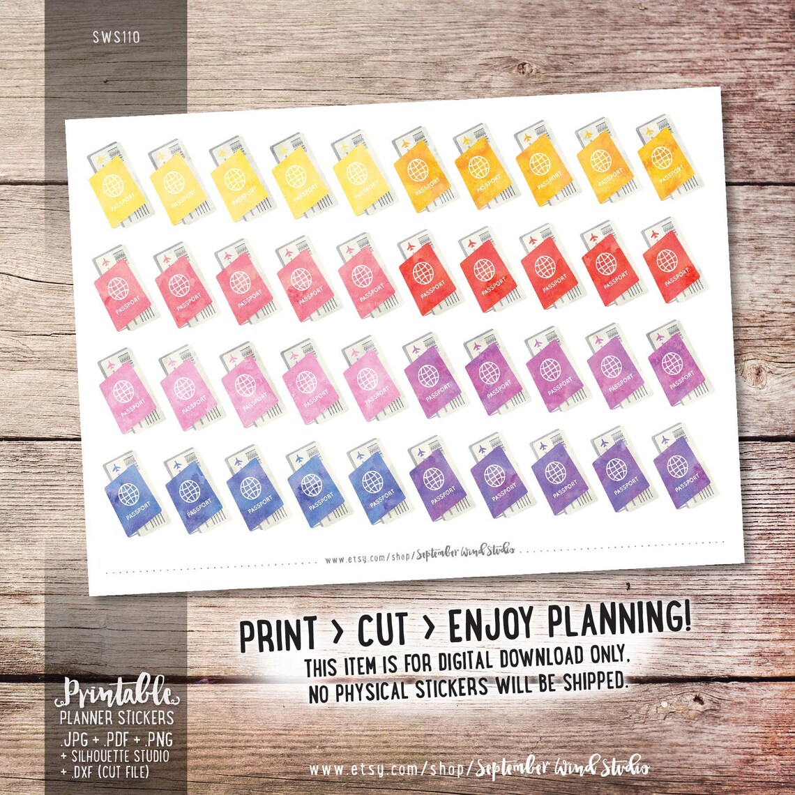 Passport Printable Planner Stickers Watercolor Passport - Etsy