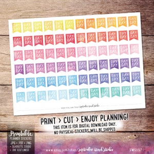 Payday Flag Printable Planner Stickers, Watercolor Payday Flag Stickers, Flag Stickers, Erin Condren Planner Stickers, Cut Files image 2
