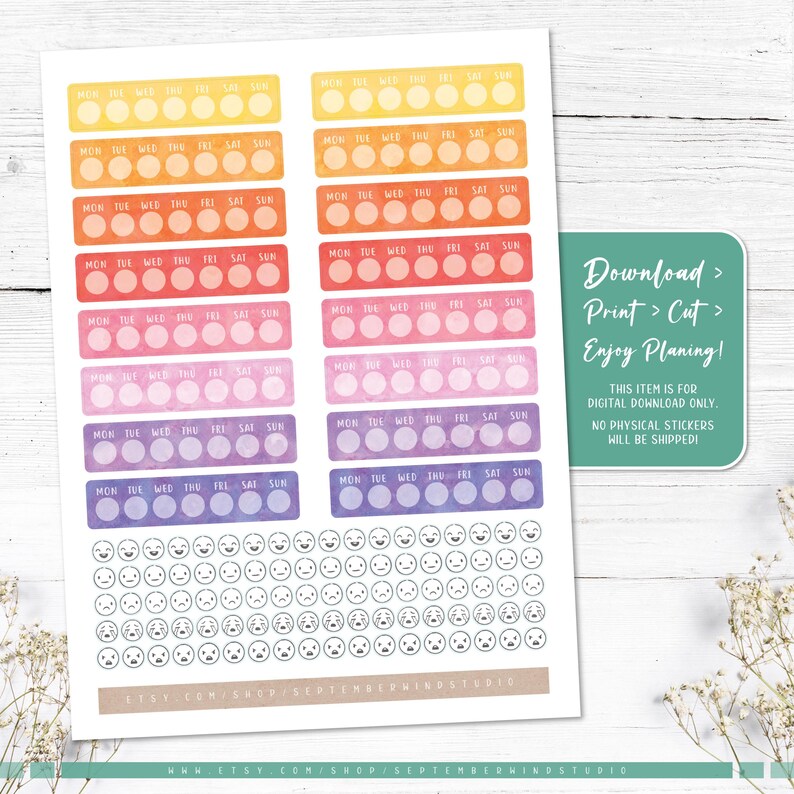 Weekly Mood Tracker Stickers: Printable & Digital (PDF, Cricut, Silhouette Studio, Pre-Cropped PNG for Goodnotes) image 4