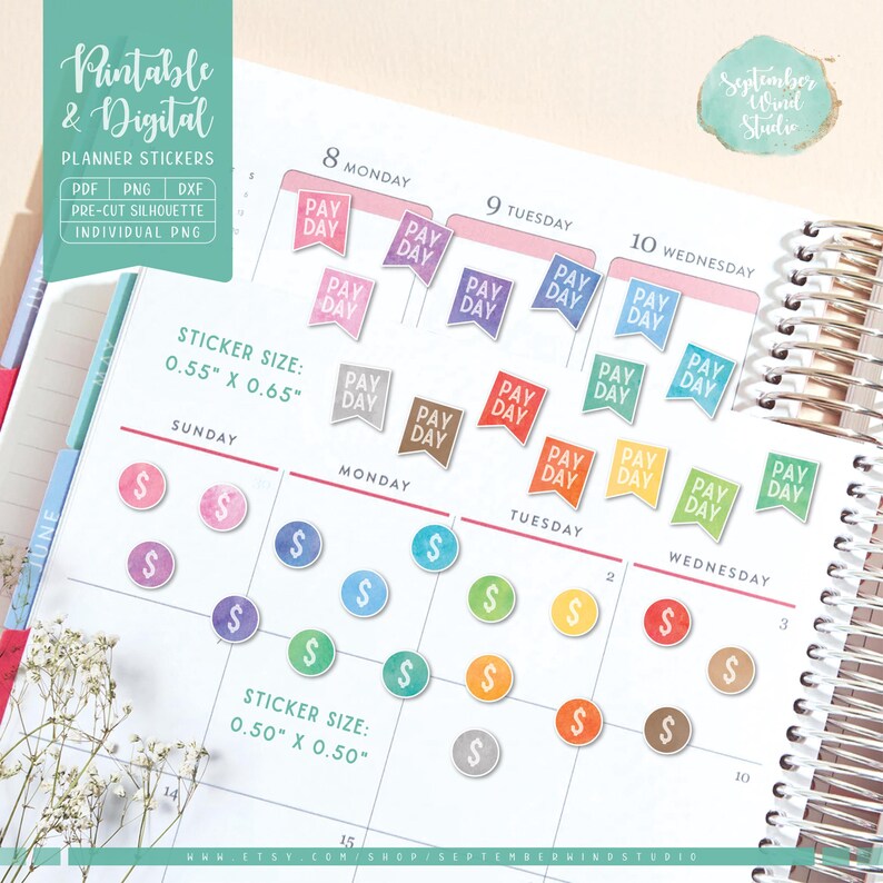 Payday Planner Stickers: Printable & Digital (PDF, Cricut PNG