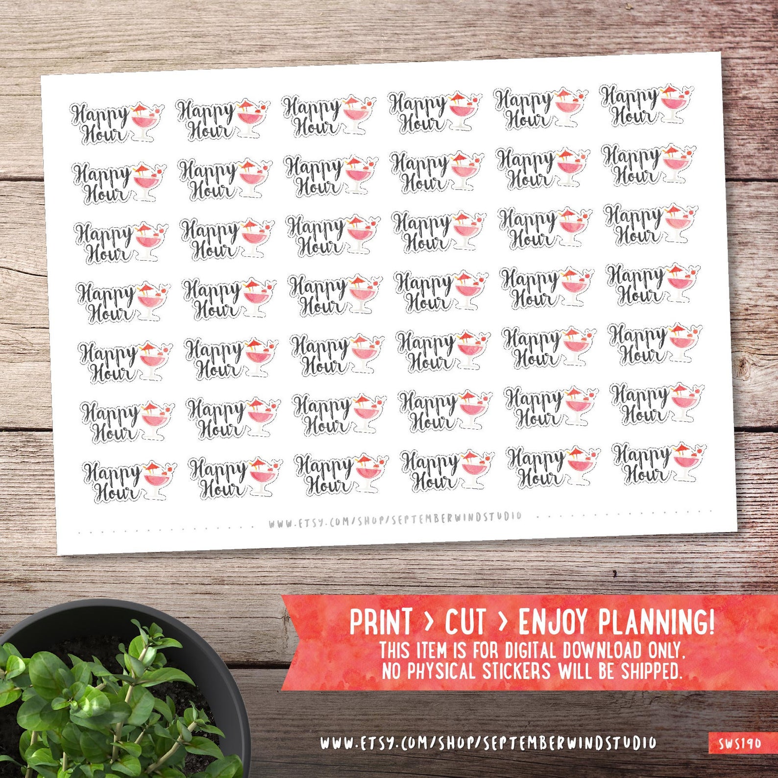 Happy Hour Printable Planner Stickers Watercolor Stickers - Etsy