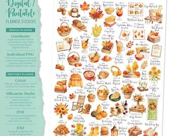 Pegatinas para la lista de deseos de septiembre: digitales e imprimibles (Goodnotes, Cricut, PDF, Silhouette Studio, PNG individual)