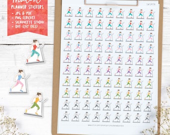 Treadmill Printable Planner Stickers, Fitness Stickers, Running Stickers, Watercolor Stickers, Erin Condren Planner Stickers