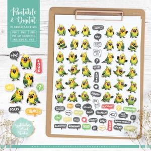 Papagei druckbare & digitale Aufkleber, zugeschnittene PNG, druckbare PDF, Silhouette Studio, Cricut, individuelle PNG, Journal Aufkleber