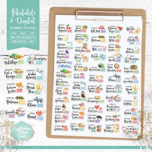 Pegatinas imprimibles y digitales para planificadores de vacaciones de septiembre, PNG precortado, PDF imprimible, Silhouette Studio, Cricut, PNG individual