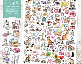 Pegatinas para planificar el cuidado de tu gato: imprimibles y digitales (PDF, Cricut, Silhouette Studio, PNG pre-recortado para Goodnotes)