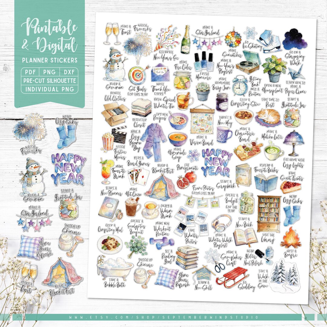 January Bucket List Planner Stickers: Printable & Digital (PDF, Cricut ...