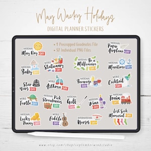 May Wacky Holidays Digital Planner Stickers, GoodNotes Stickers, Pre-cropped Digital Stickers